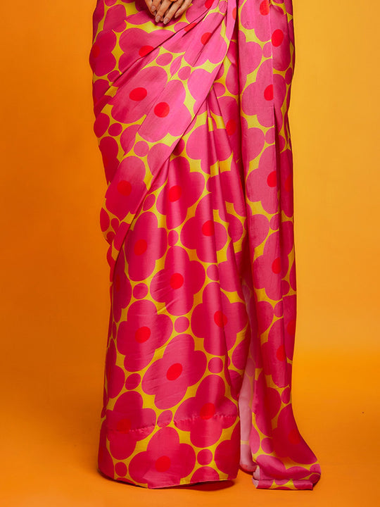 Pink Satin Georgette Saree With Blouse Piece