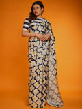 White Satin Georgette Saree With Blouse Piece