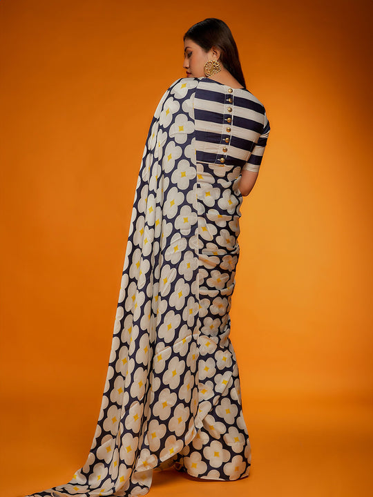 White Satin Georgette Saree With Blouse Piece