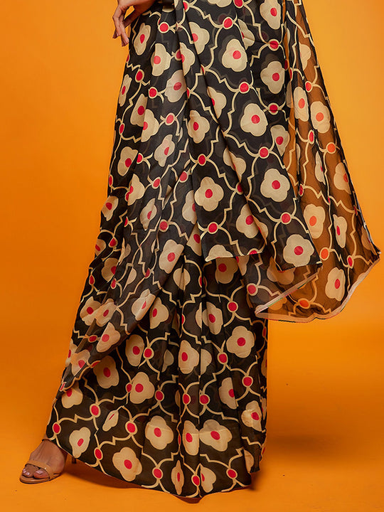 Black Satin Georgette Saree With Blouse Piece