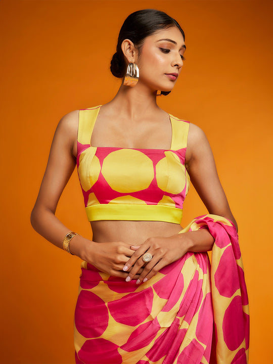 Pink Satin Georgette Saree With Blouse Piece