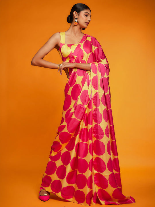 Pink Satin Georgette Saree With Blouse Piece