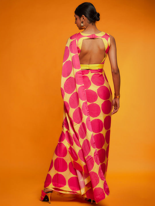 Pink Satin Georgette Saree With Blouse Piece