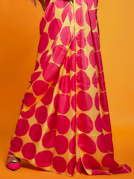 Pink Satin Georgette Saree With Blouse Piece