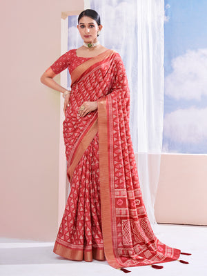 Pink Dola Silk Saree With Blouse Piece