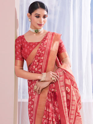 Pink Dola Silk Saree With Blouse Piece