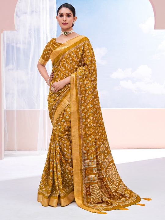Gold Dola Silk Saree With Blouse Piece