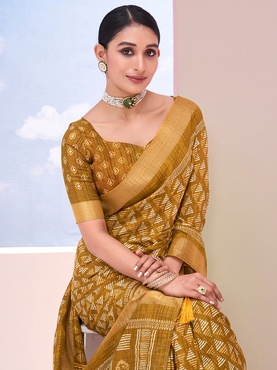 Gold Dola Silk Saree With Blouse Piece