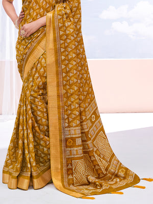 Gold Dola Silk Saree With Blouse Piece