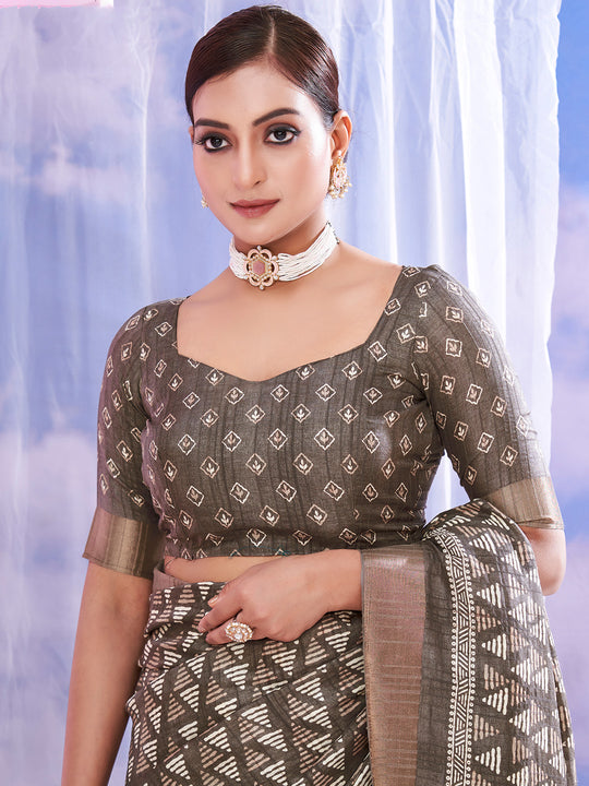 Taupe Dola Silk Saree With Blouse Piece