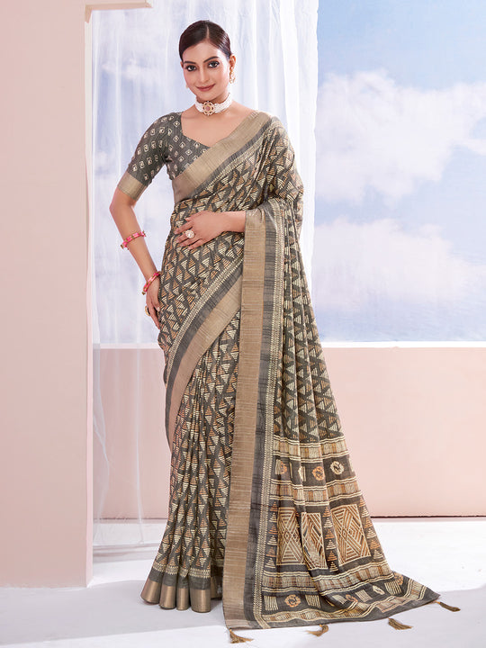 Taupe Dola Silk Saree With Blouse Piece