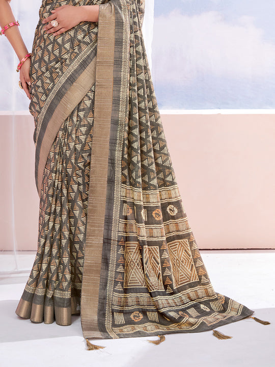 Taupe Dola Silk Saree With Blouse Piece
