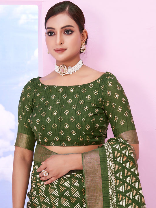Green Dola Silk Saree With Blouse Piece