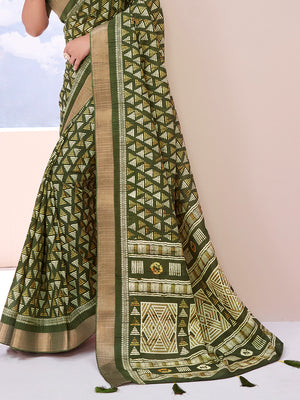 Green Dola Silk Saree With Blouse Piece