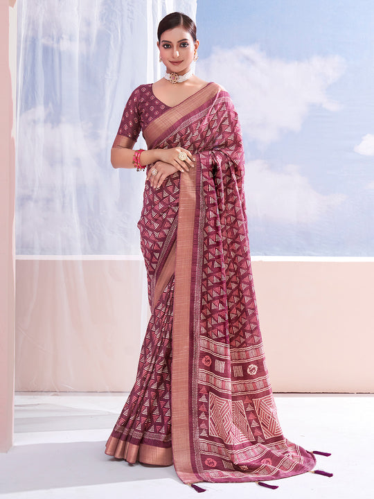 Maroon Dola Silk Saree With Blouse Piece