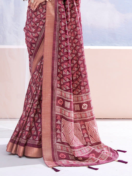 Maroon Dola Silk Saree With Blouse Piece
