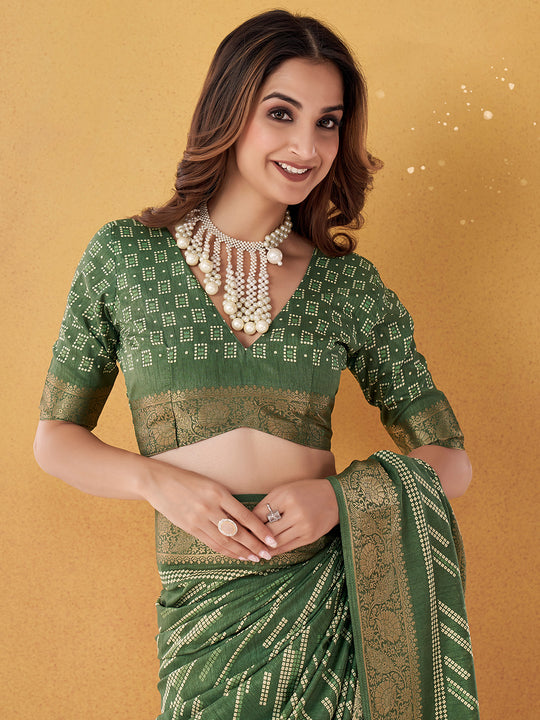 Green Dola Silk Saree With Blouse Piece