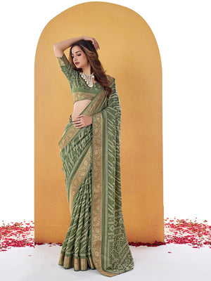 Green Dola Silk Saree With Blouse Piece