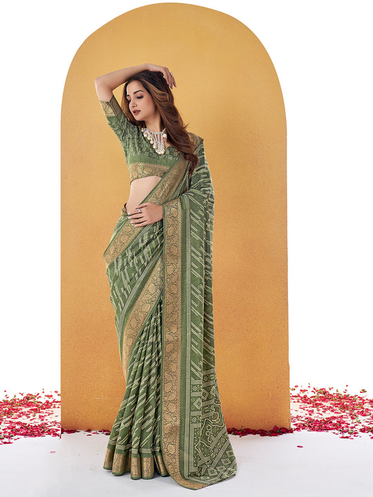 Green Dola Silk Saree With Blouse Piece
