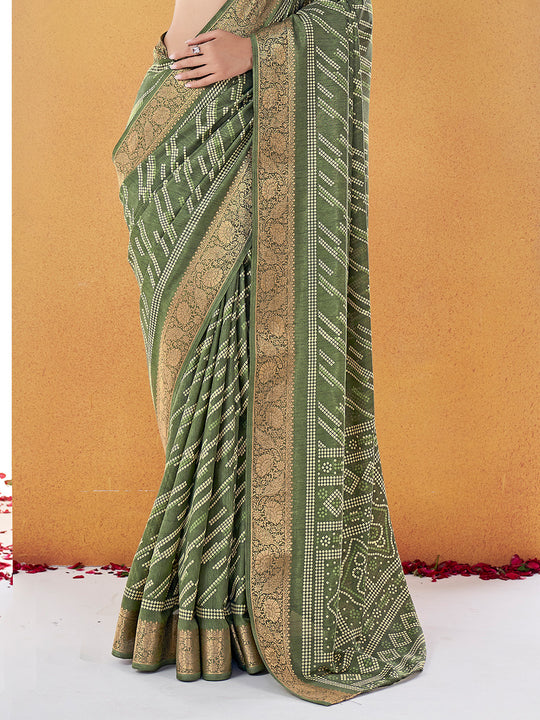 Green Dola Silk Saree With Blouse Piece