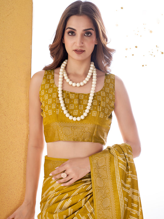 Gold Dola Silk Saree With Blouse Piece