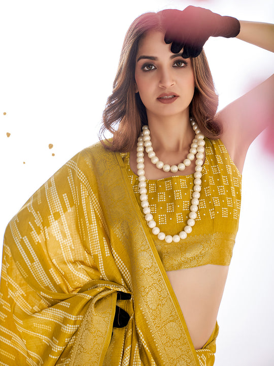 Gold Dola Silk Saree With Blouse Piece