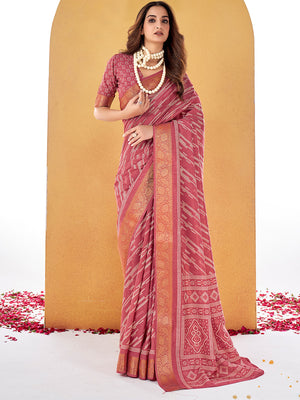 Rose Dola Silk Saree With Blouse Piece
