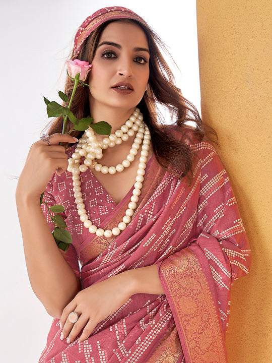 Rose Dola Silk Saree With Blouse Piece