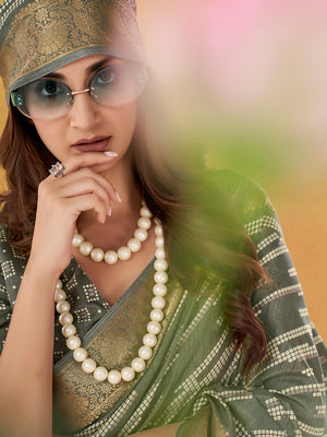 Grey Dola Silk Saree With Blouse Piece