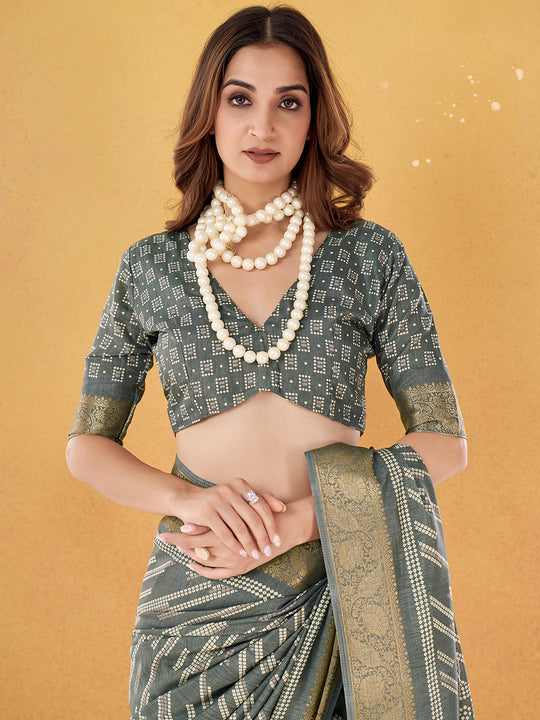 Grey Dola Silk Saree With Blouse Piece