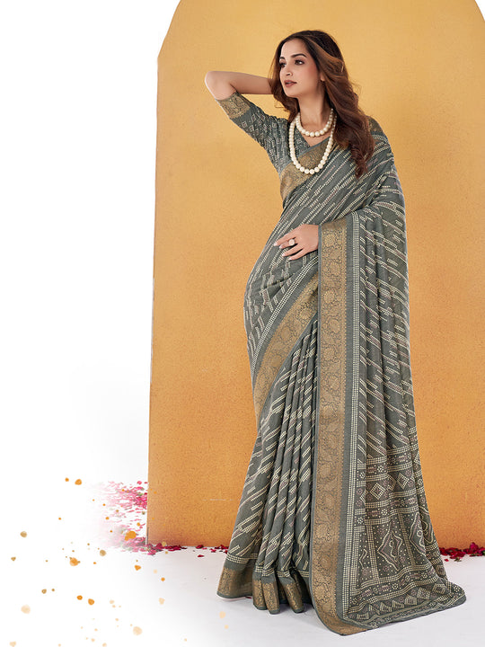 Grey Dola Silk Saree With Blouse Piece