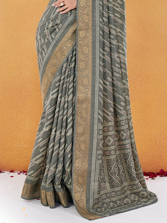 Grey Dola Silk Saree With Blouse Piece