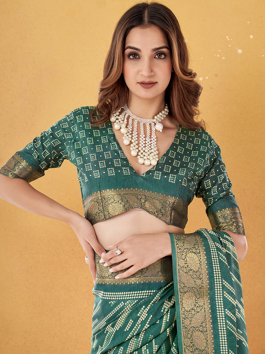 Green Dola Silk Saree With Blouse Piece