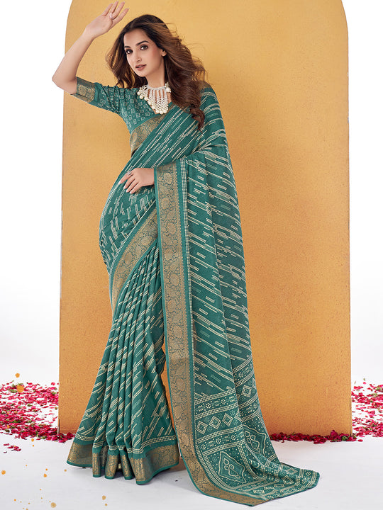 Green Dola Silk Saree With Blouse Piece