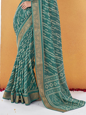 Green Dola Silk Saree With Blouse Piece
