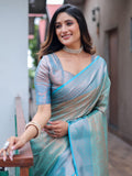 Blue Kanjivaram Silk Saree With Blouse Piece