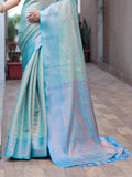 Blue Kanjivaram Silk Saree With Blouse Piece