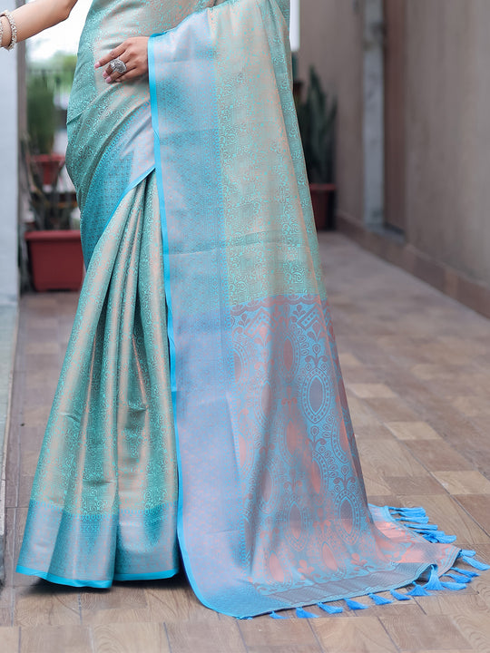 Blue Kanjivaram Silk Saree With Blouse Piece