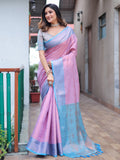 Lavender Kanjivaram Silk Saree With Blouse Piece
