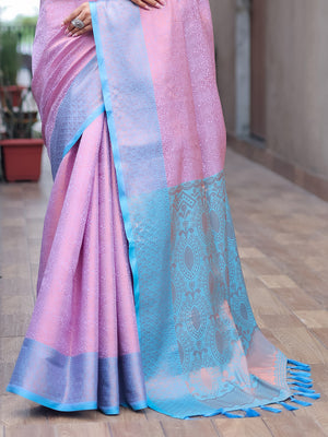 Lavender Kanjivaram Silk Saree With Blouse Piece