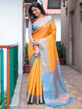 Mustard Kanjivaram Silk Saree With Blouse Piece