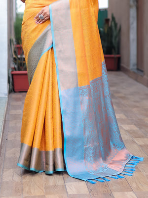 Mustard Kanjivaram Silk Saree With Blouse Piece