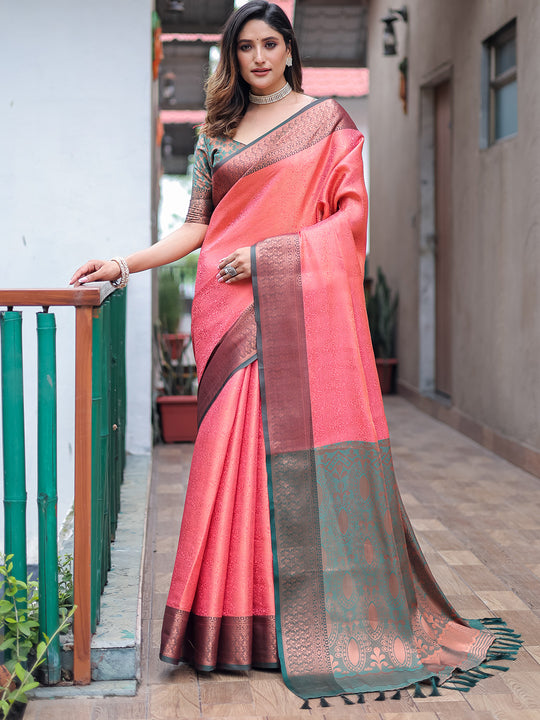 Red Kanjivaram Silk Saree With Blouse Piece