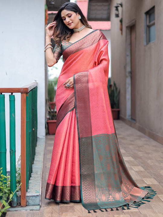 Red Kanjivaram Silk Saree With Blouse Piece