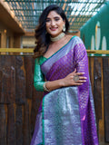 Purple Banarasi Silk Saree With Blouse Piece