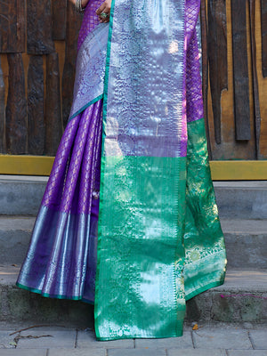 Purple Banarasi Silk Saree With Blouse Piece