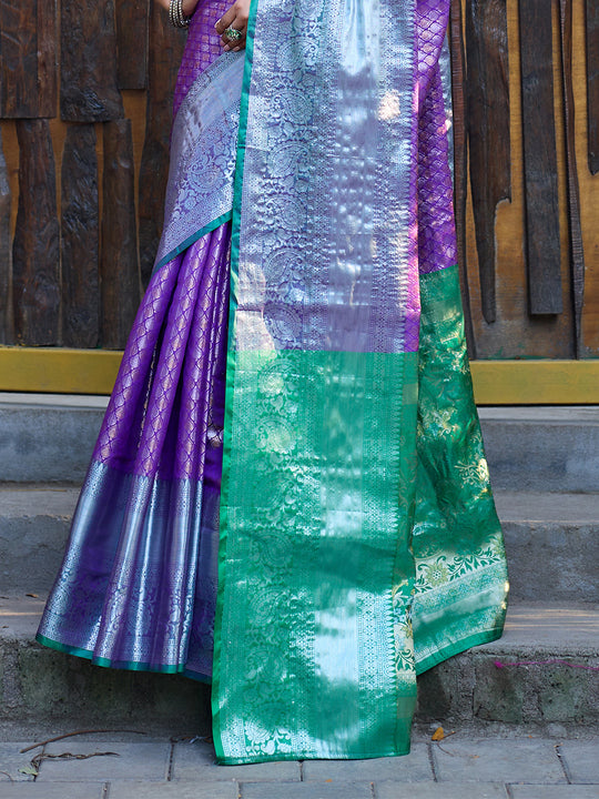 Purple Banarasi Silk Saree With Blouse Piece