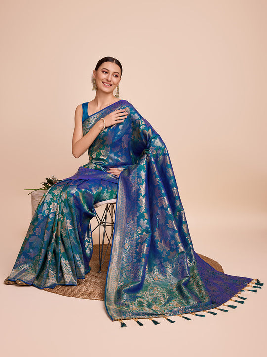 Blue Silk Saree With Blouse Piece