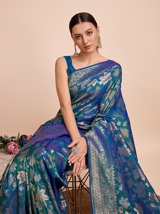 Blue Silk Saree With Blouse Piece