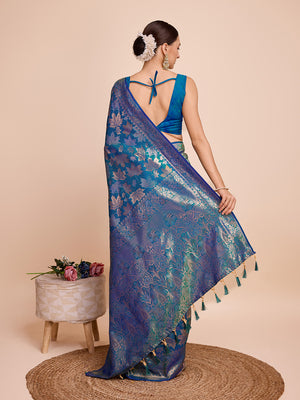 Blue Silk Saree With Blouse Piece